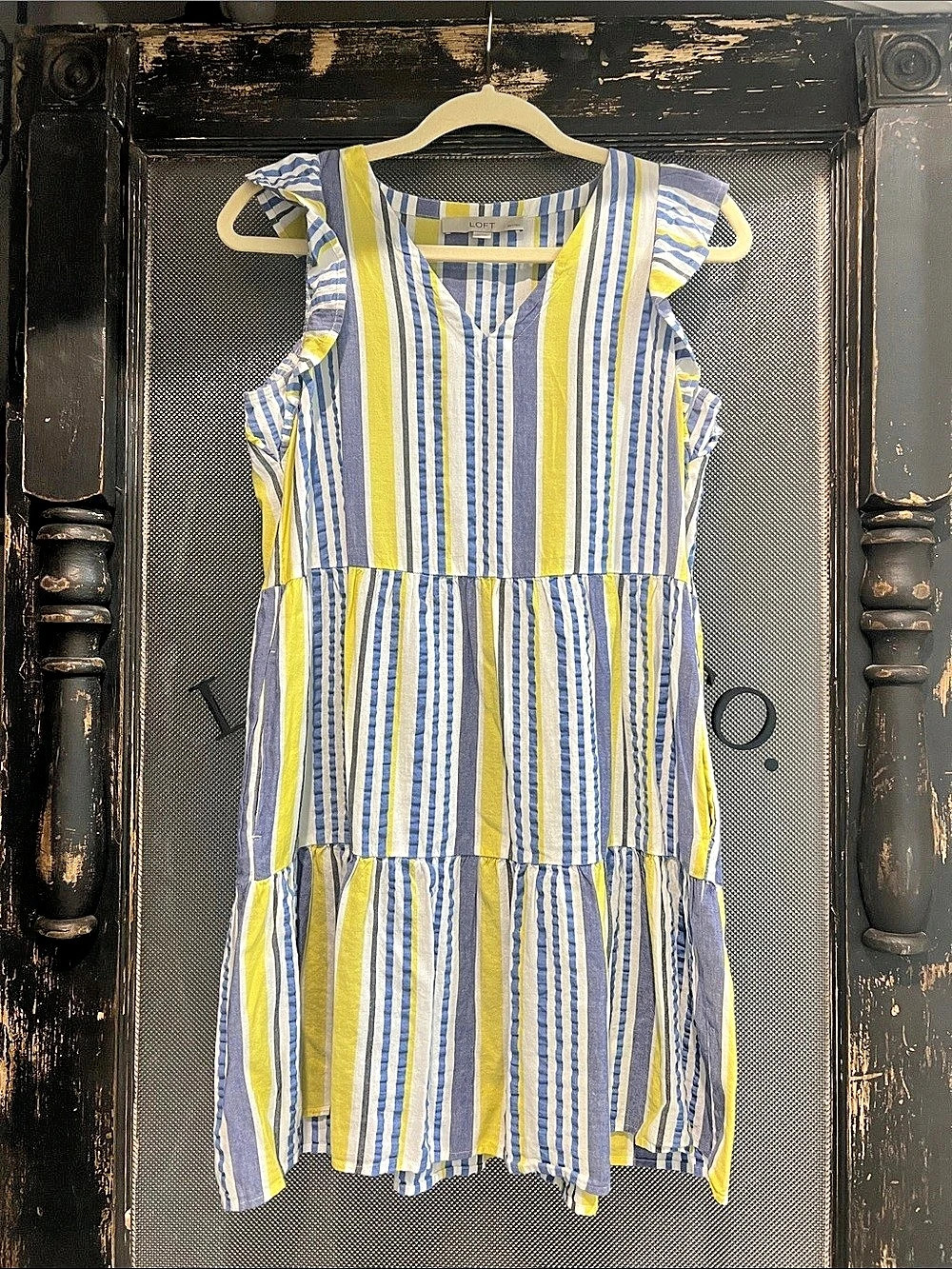 LOFT Striped Mini Dress in Blue & Yellow Size XXS